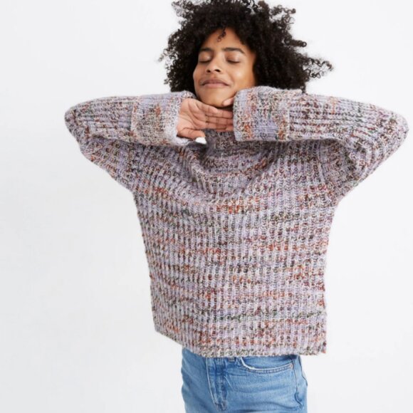 Madewell Chunky Rayner Mockneck Sweater in Marled Orchid - Picture 1 of 8